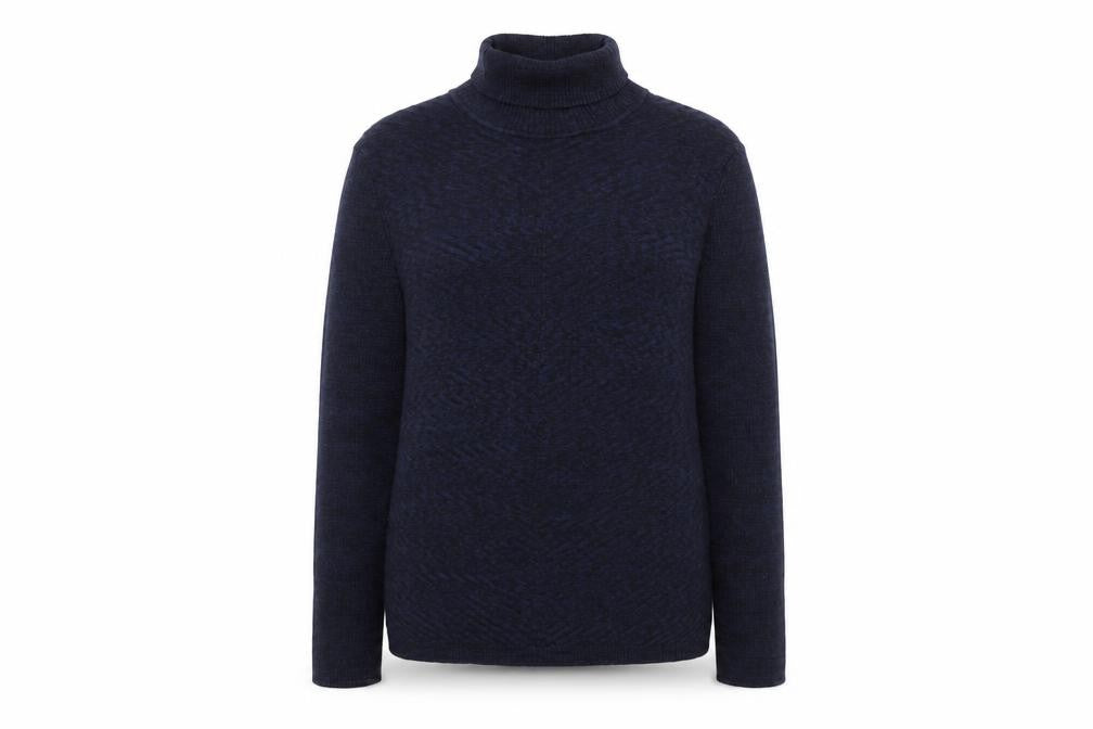 Front view of Denver Hayes Women's Blue Roll Neck Cotton Jumper, size L