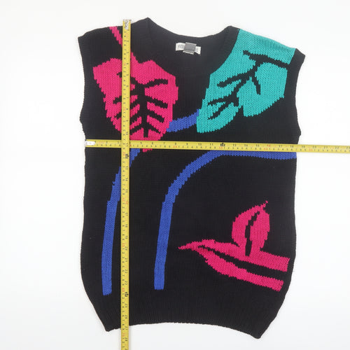 Victoria Jones Womens Black 80s Floral Knit Sleeveless Vest L