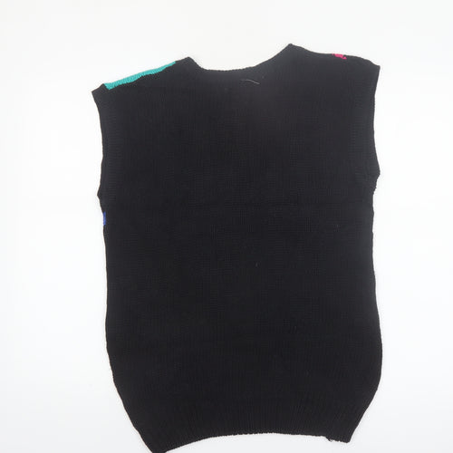 Victoria Jones Womens Black 80s Floral Knit Sleeveless Vest L