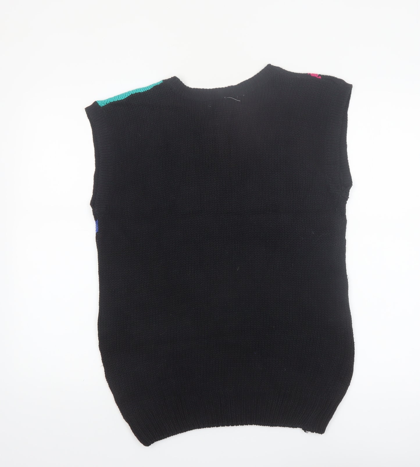 Victoria Jones Womens Black 80s Floral Knit Sleeveless Vest L