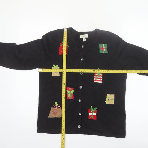 Appleseed's Petites Black Christmas Cardigan PS Women’s Ramie Cotton Holiday Jumper
