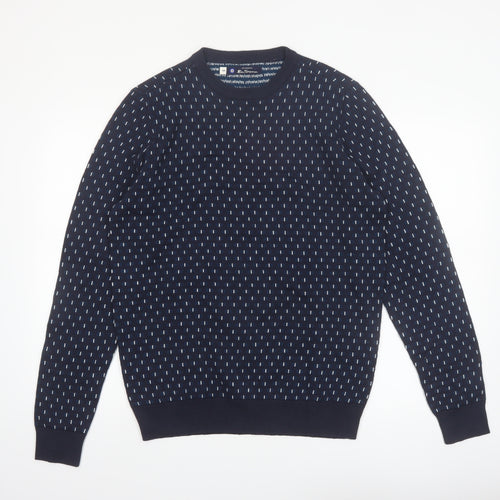 Ben Sherman Men's Blue Geometric Knit Crew Neck Jumper Size M