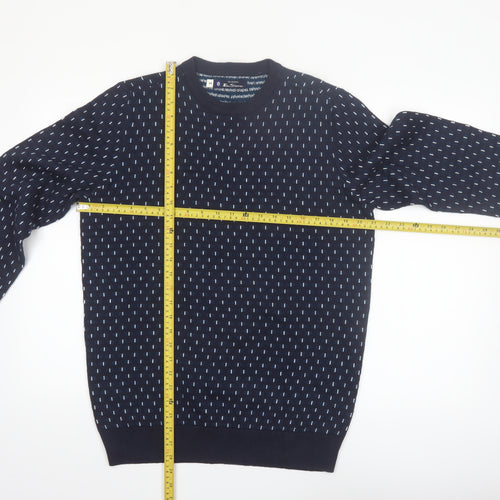 Ben Sherman Men's Blue Geometric Knit Crew Neck Jumper Size M