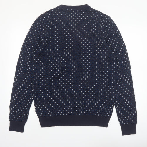 Ben Sherman Men's Blue Geometric Knit Crew Neck Jumper Size M