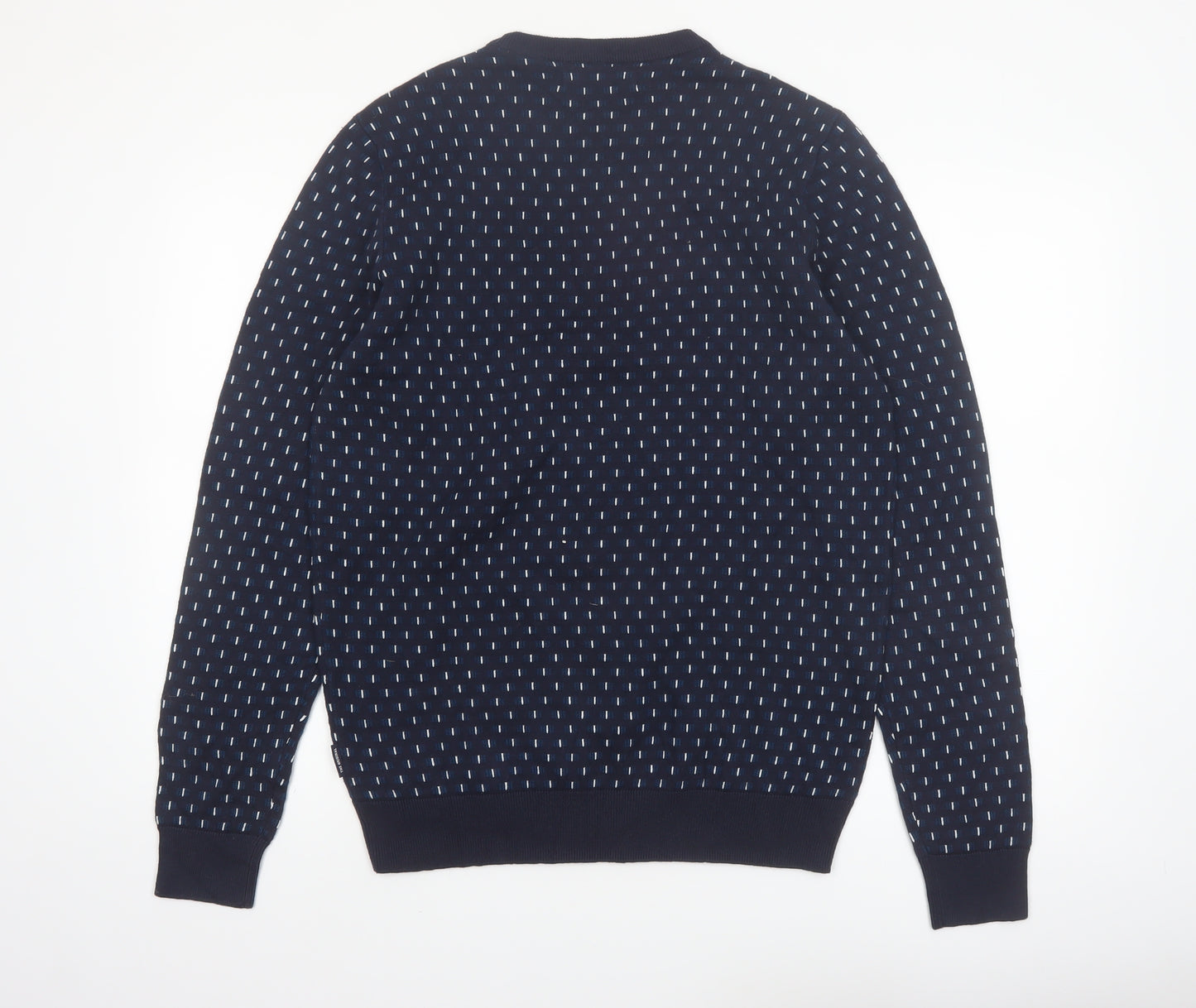 Ben Sherman Men's Blue Geometric Knit Crew Neck Jumper Size M
