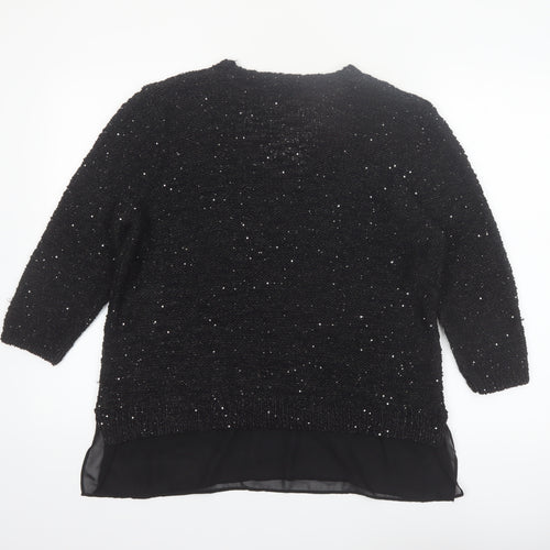 F&F Women’s Black Sequin Knit V-Neck Pullover Jumper Size 16