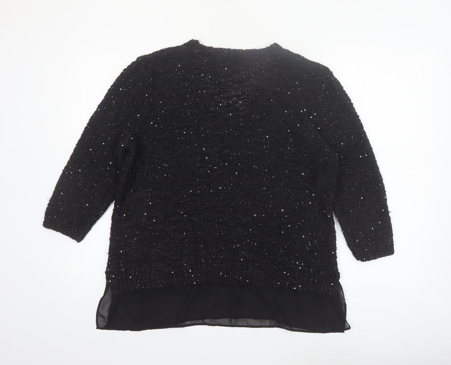 F&F Women’s Black Sequin Knit V-Neck Pullover Jumper Size 16