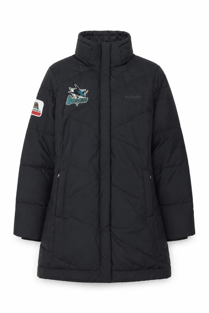 Front view of Columbia Women's Black Long Puffer Coat M Winter Outdoor