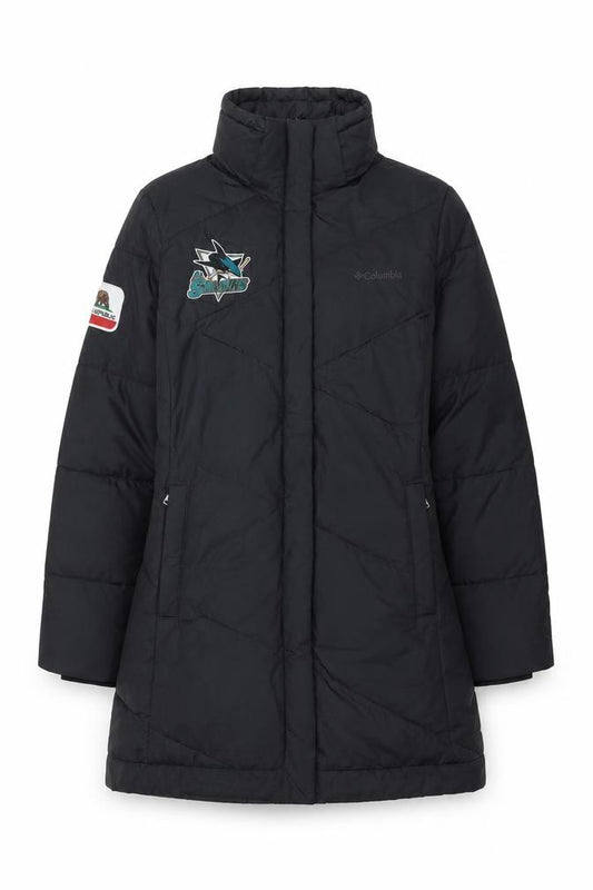 Front view of Columbia Women's Black Long Puffer Coat M Winter Outdoor