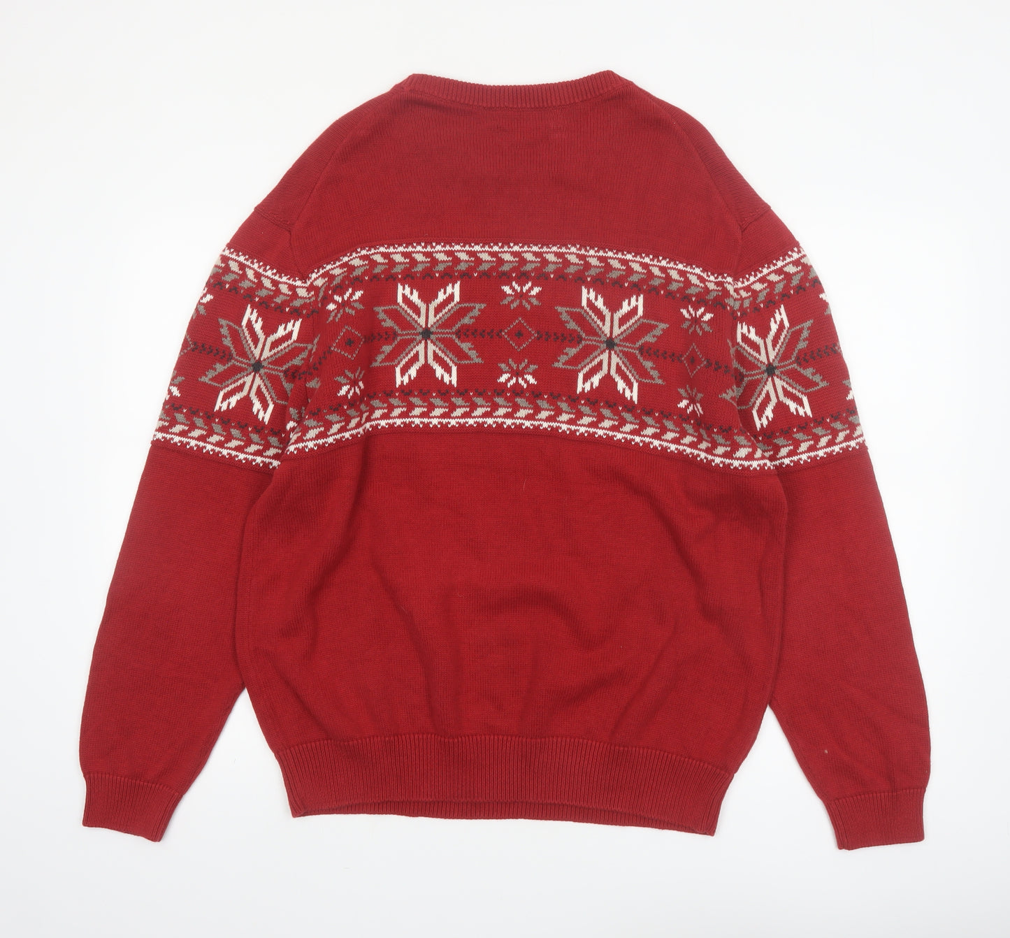 Roundtree & Yorke Mens Red Fair Isle Cotton Jumper L Winter Knitwear