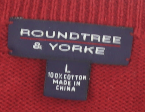 Roundtree & Yorke Mens Red Fair Isle Cotton Jumper L Winter Knitwear