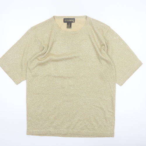 LISA Originals Womens Gold Metallic Knit Short Sleeve T-Shirt M