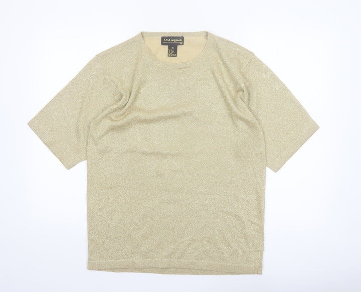 LISA Originals Womens Gold Metallic Knit Short Sleeve T-Shirt M