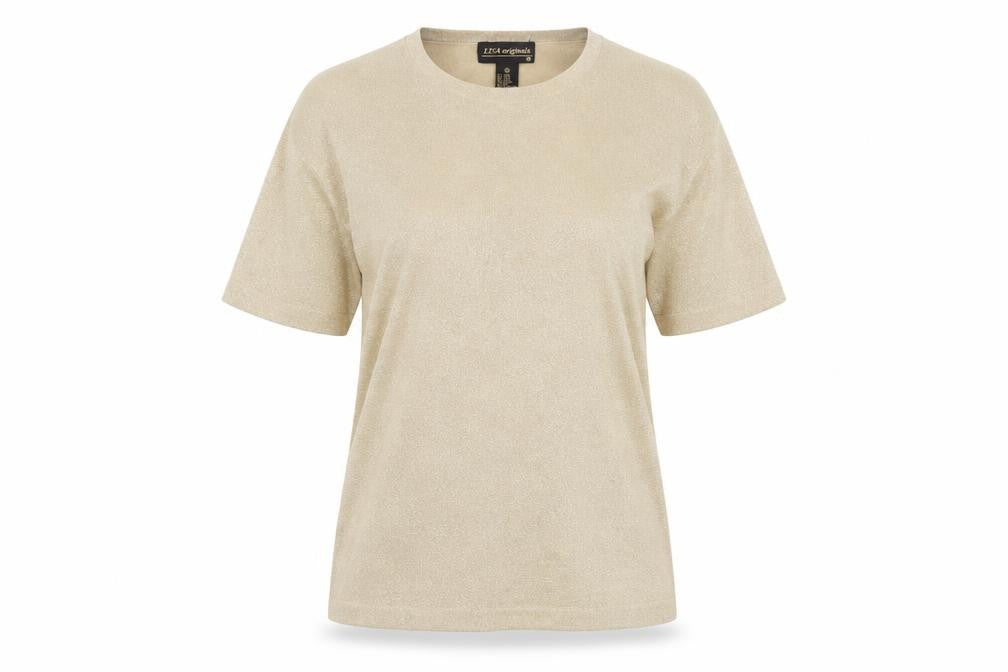 LISA Originals Womens Gold Metallic Knit Short Sleeve T-Shirt M