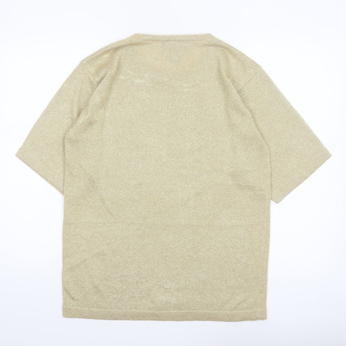 LISA Originals Womens Gold Metallic Knit Short Sleeve T-Shirt M