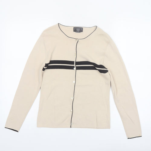 Finity Petite Womens Beige Knit Button Cardigan L