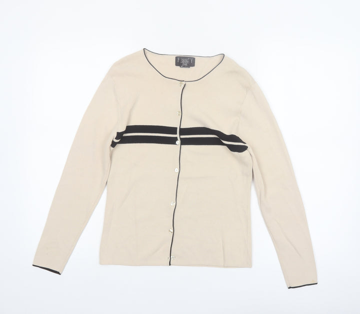 Finity Petite Womens Beige Knit Button Cardigan L