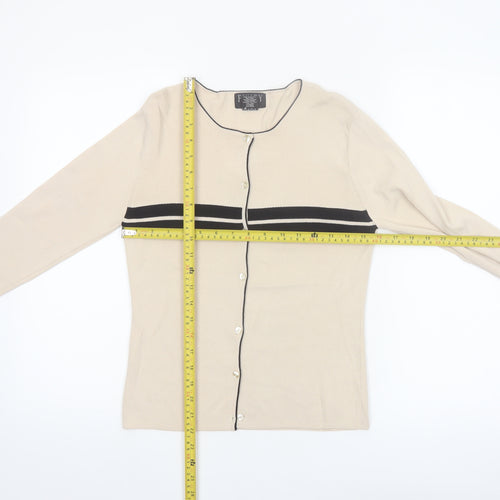 Finity Petite Womens Beige Knit Button Cardigan L