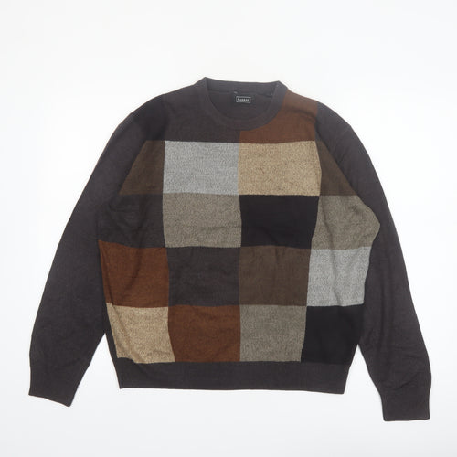 Haggar Men's Multicoloured Check Crew Neck Pullover Jumper Size S