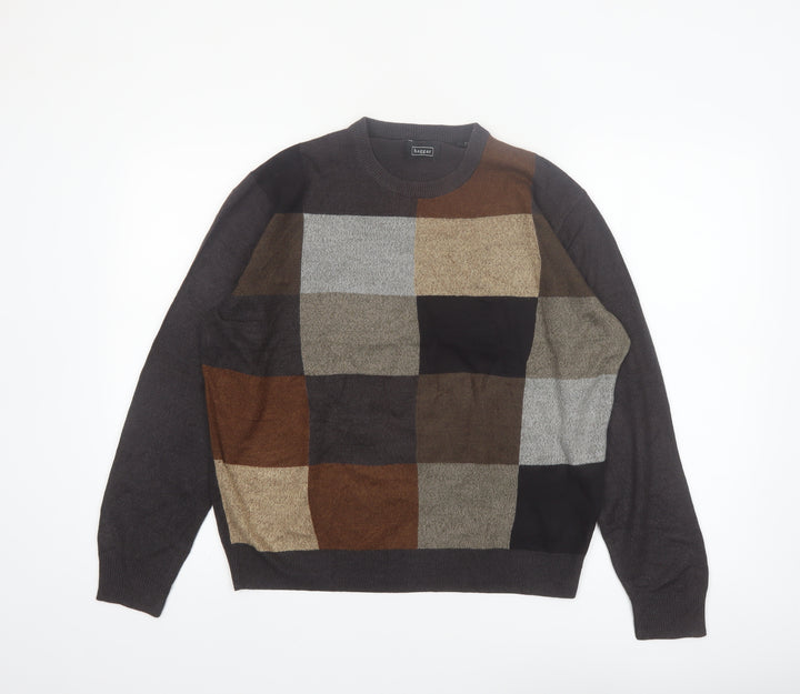 Haggar Men's Multicoloured Check Crew Neck Pullover Jumper Size S
