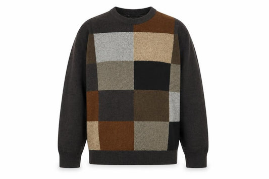 Front view of Haggar Men's Multicoloured Check Crew Neck jumper, size S