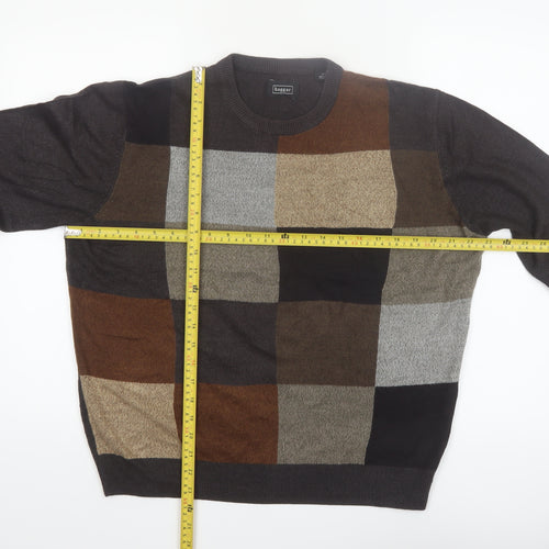 Haggar Men's Multicoloured Check Crew Neck Pullover Jumper Size S