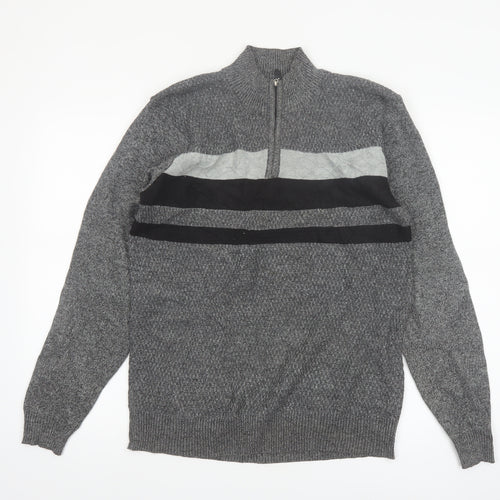 MUST Men's Grey 1/4 Zip Knit Jumper L/XL Classic Casual Pullover