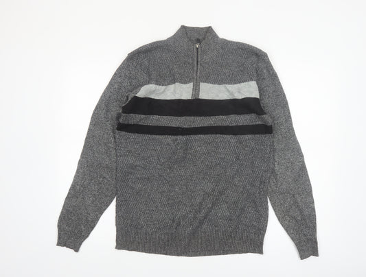 MUST Men's Grey 1/4 Zip Knit Jumper L/XL Classic Casual Pullover