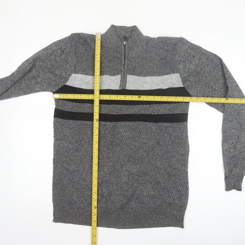 MUST Men's Grey 1/4 Zip Knit Jumper L/XL Classic Casual Pullover