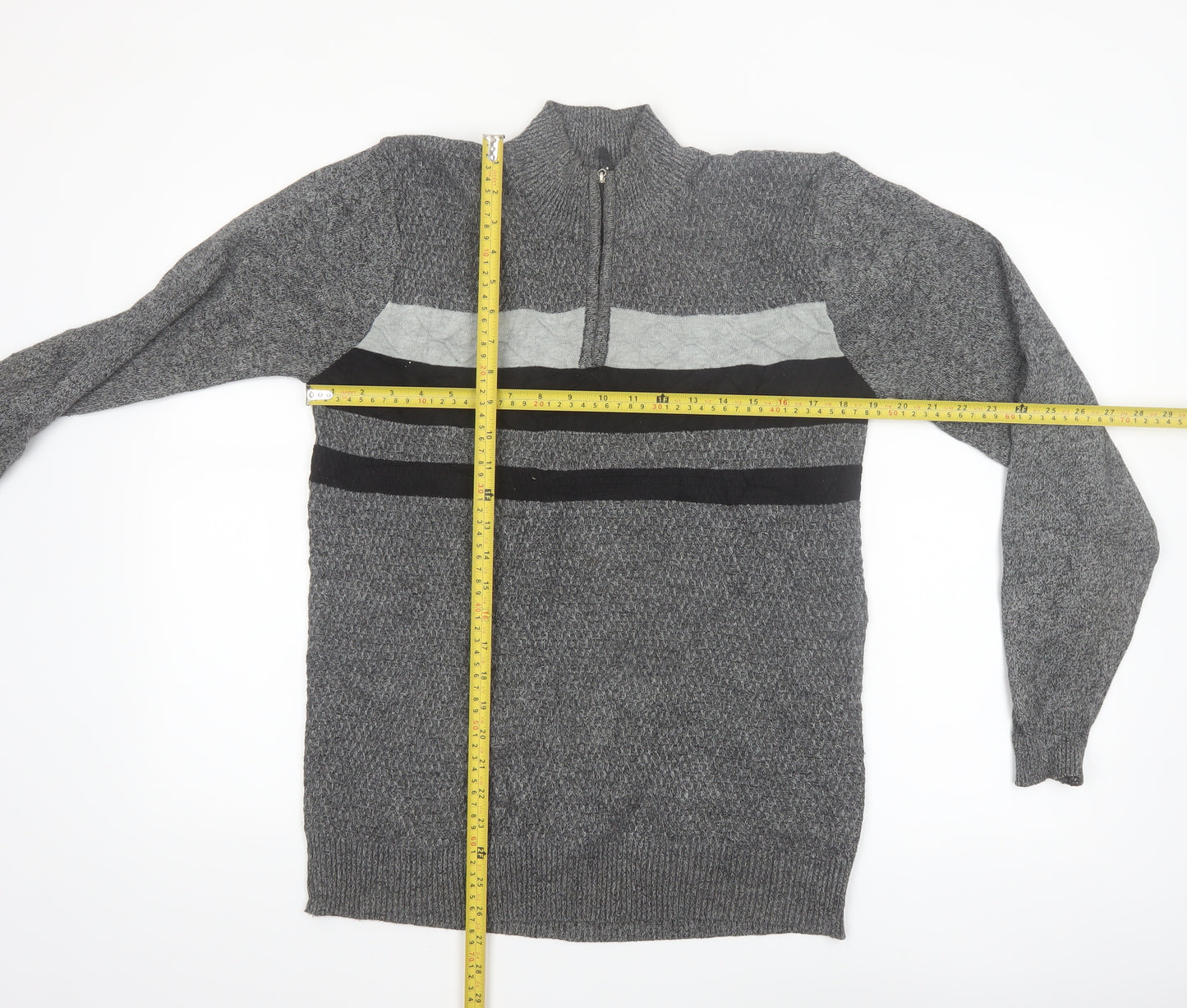 MUST Men's Grey 1/4 Zip Knit Jumper L/XL Classic Casual Pullover