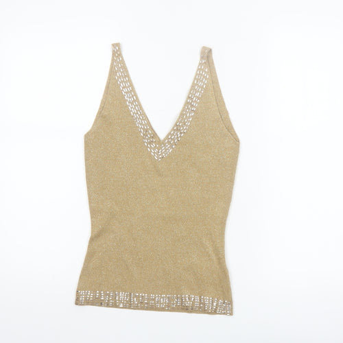 Le Chateau Women’s Gold Metallic Knit Sleeveless Camisole Tank Top M