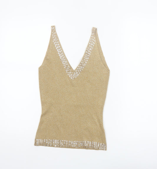 Le Chateau Women’s Gold Metallic Knit Sleeveless Camisole Tank Top M
