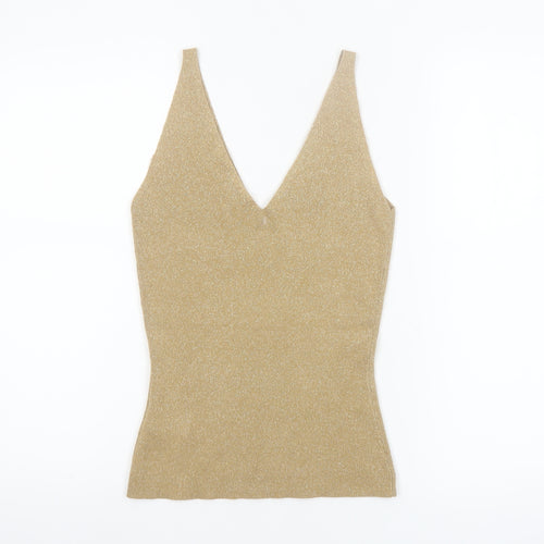 Le Chateau Women’s Gold Metallic Knit Sleeveless Camisole Tank Top M