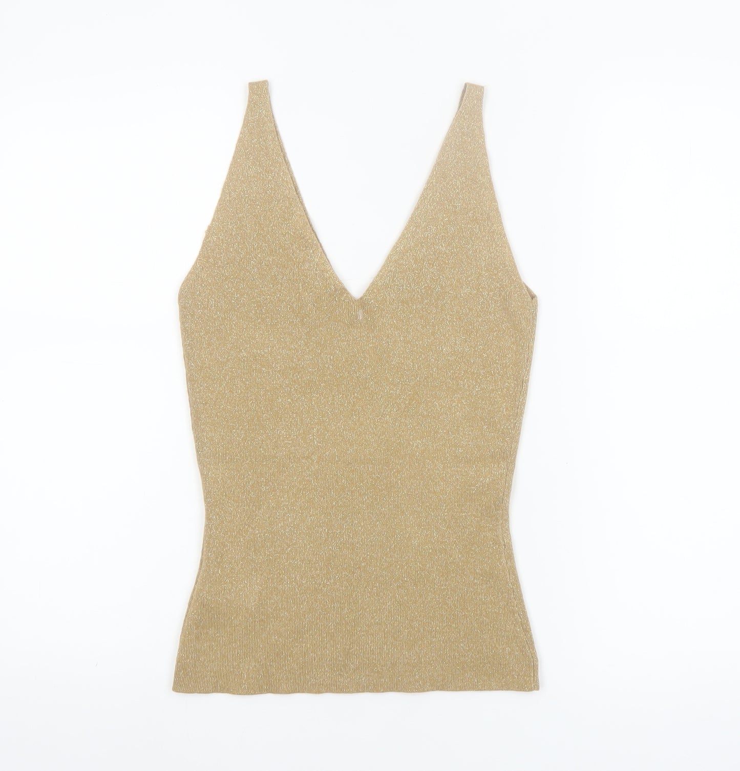 Le Chateau Women’s Gold Metallic Knit Sleeveless Camisole Tank Top M