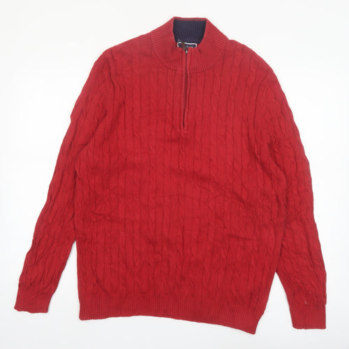 Club Room Men's Red XL Cable-Knit Half Zip Cotton Jumper