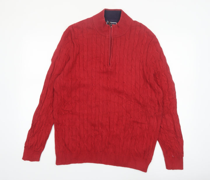 Club Room Men's Red XL Cable-Knit Half Zip Cotton Jumper
