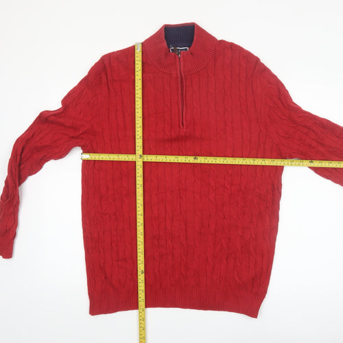 Club Room Men's Red XL Cable-Knit Half Zip Cotton Jumper
