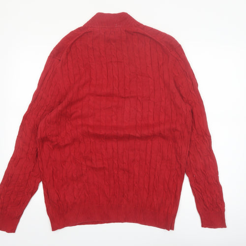 Club Room Men's Red XL Cable-Knit Half Zip Cotton Jumper