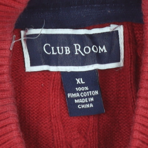 Club Room Men's Red XL Cable-Knit Half Zip Cotton Jumper