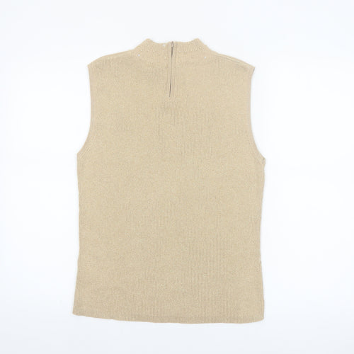 TanJay Women Beige Petite Beaded Mock Neck Sleeveless Tank Top