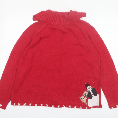 Tiara International Women Red M Christmas Cardigan Full Zip Snowman