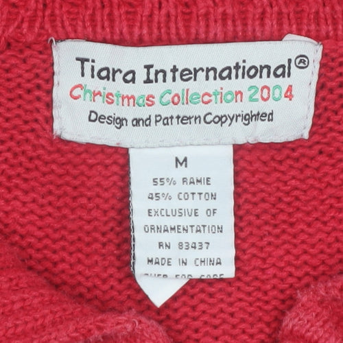 Tiara International Women Red M Christmas Cardigan Full Zip Snowman