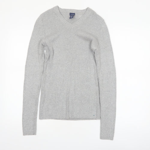 Basic Editions Womens Grey V-Neck Knit Pullover Jumper Size L