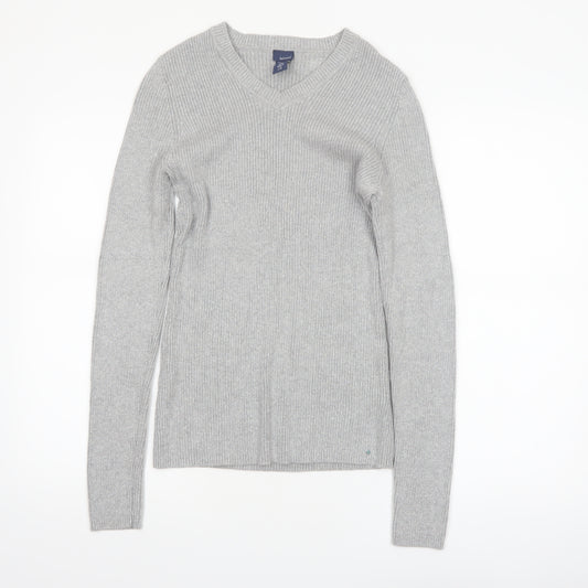 Basic Editions Womens Grey V-Neck Knit Pullover Jumper Size L