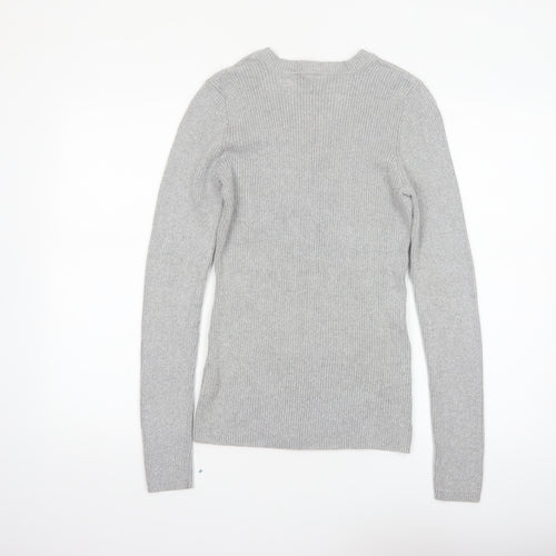 Basic Editions Womens Grey V-Neck Knit Pullover Jumper Size L