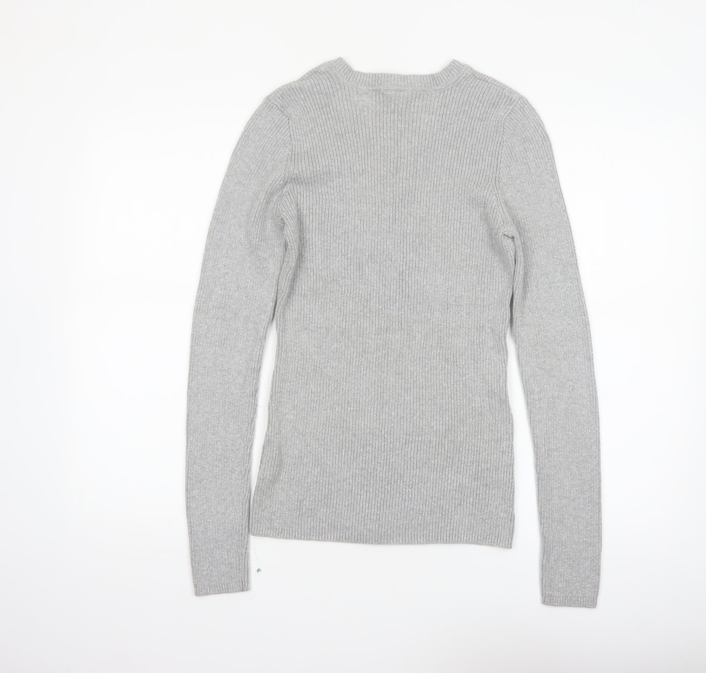 Basic Editions Womens Grey V-Neck Knit Pullover Jumper Size L