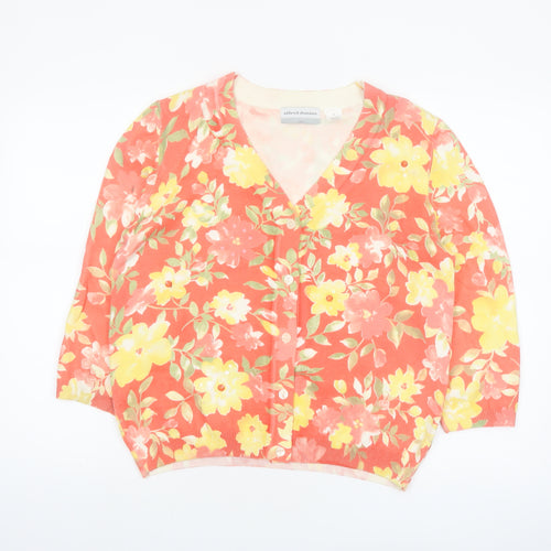 Alfred Dunner Women Floral Pink Yellow V-Neck Cardigan PL Petite