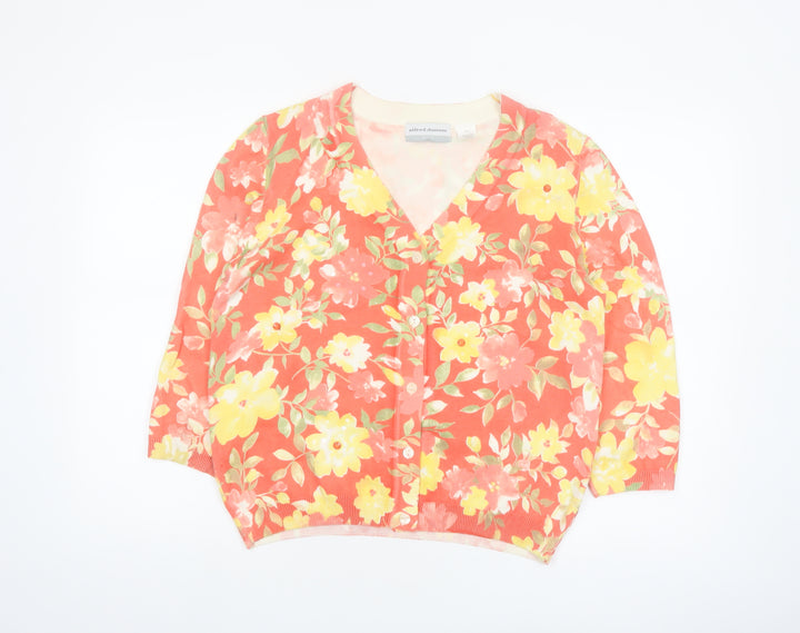 Alfred Dunner Women Floral Pink Yellow V-Neck Cardigan PL Petite