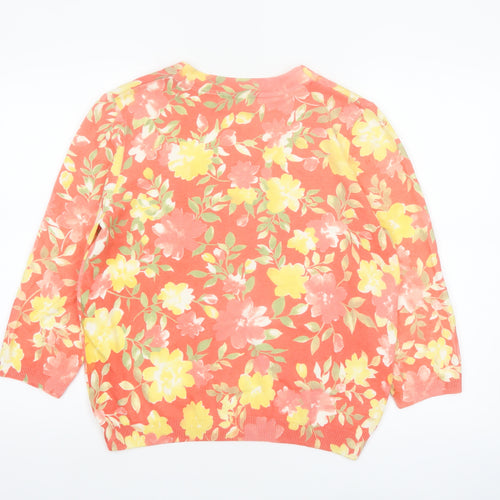 Alfred Dunner Women Floral Pink Yellow V-Neck Cardigan PL Petite