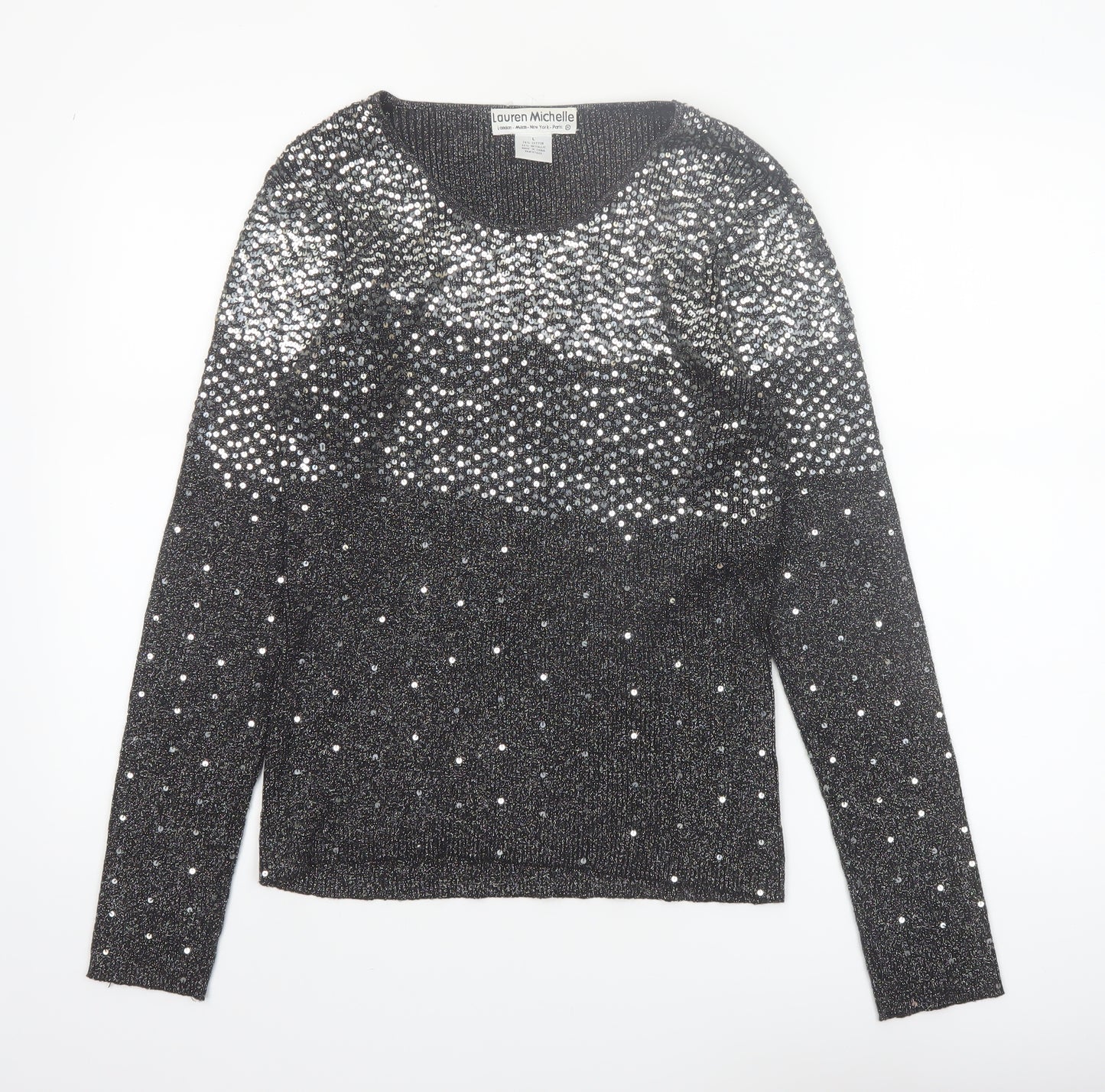 Lauren Michelle Women's Black L Sequin Knit Pullover Jumper